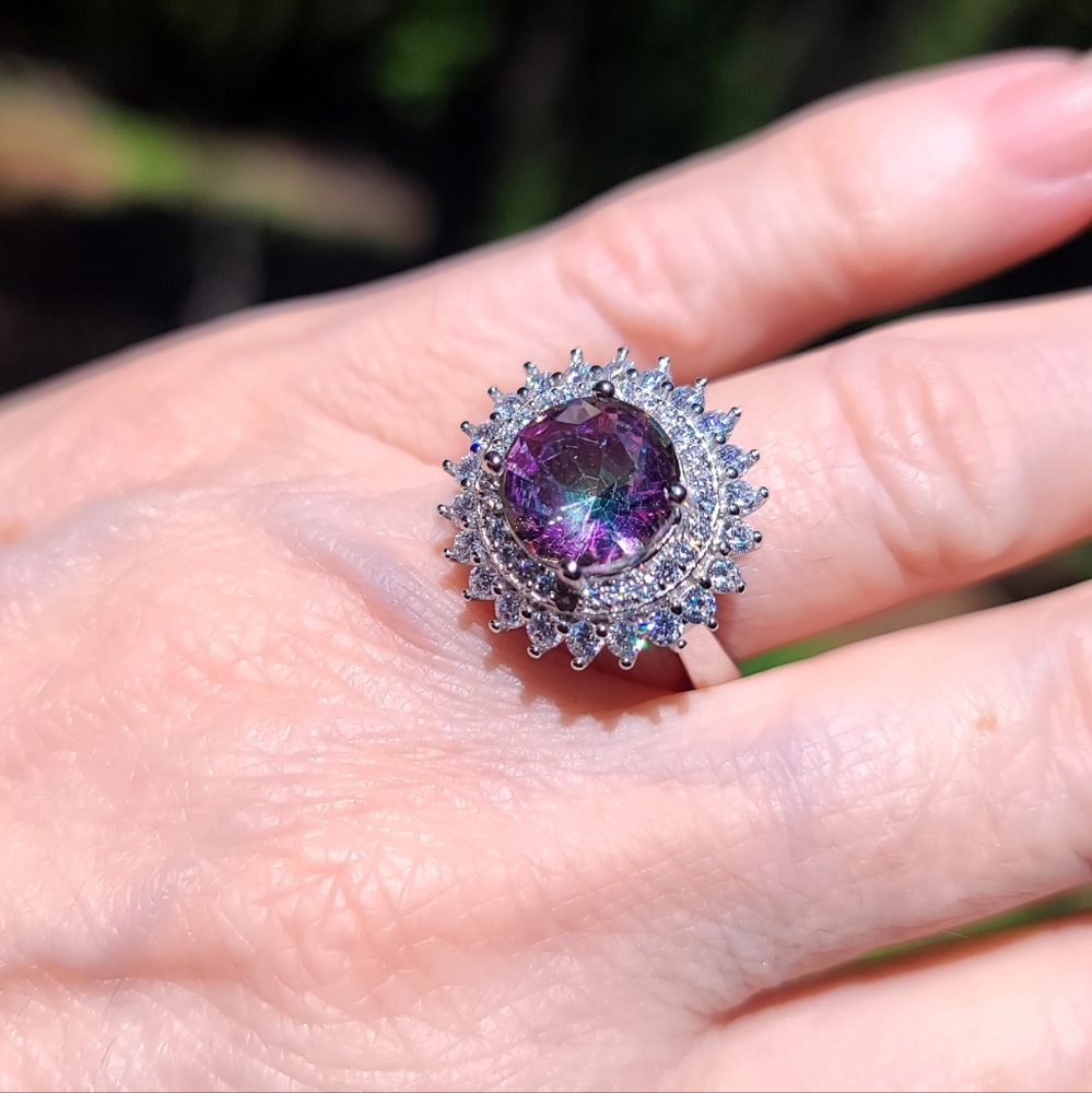 Aurora borealis & white Topaz princess ring - Picture 12 of 16